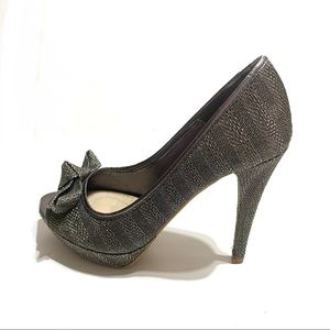 EUC Zara Charcoal Gray Metallic Textured Evening Heels Sz EUR 37
